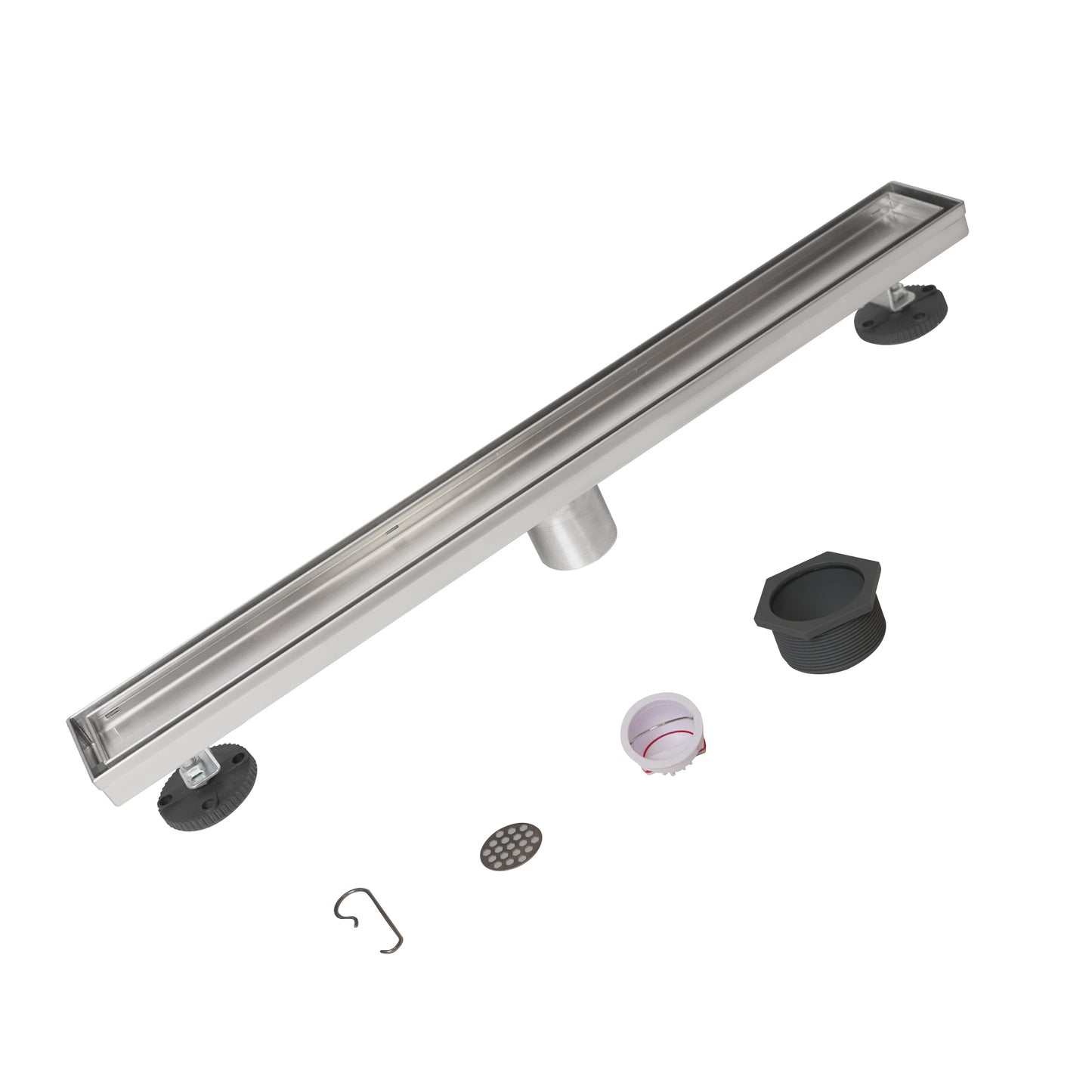 Vancoco Stainless Steel Shower Drain 60 cm Floor Drain Complete Set 2-in-1 Can be Tiled Double-Sided Extra Flat 360° Siphon Drain Channel with Odour Stop Hair Strainer Hair Filter