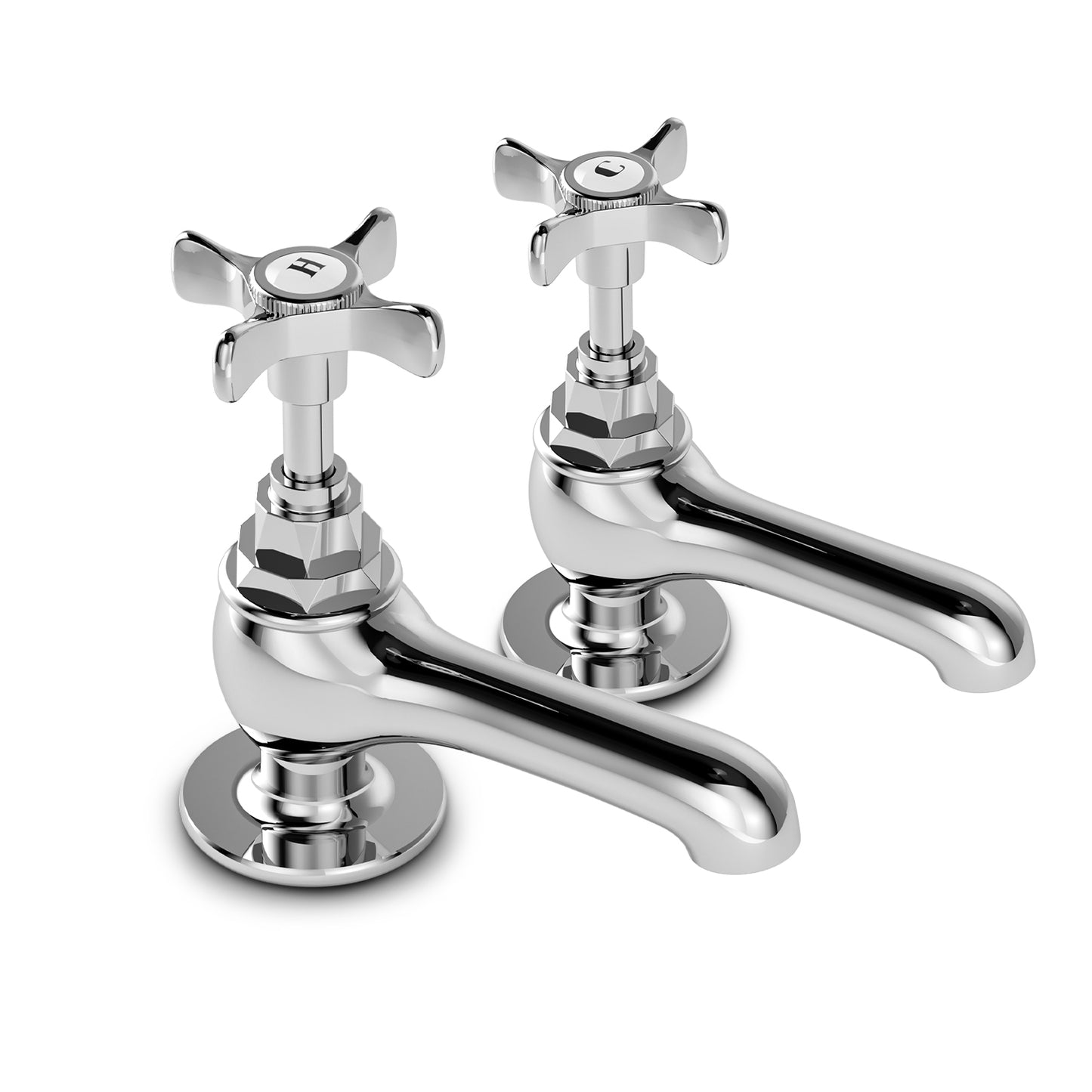 Vancoco Basin Taps Pair Mixers Waterfall Victoria Traditional Bathroom Sink Taps Mixer in Pair Classic Cross Lever Chrome Brass