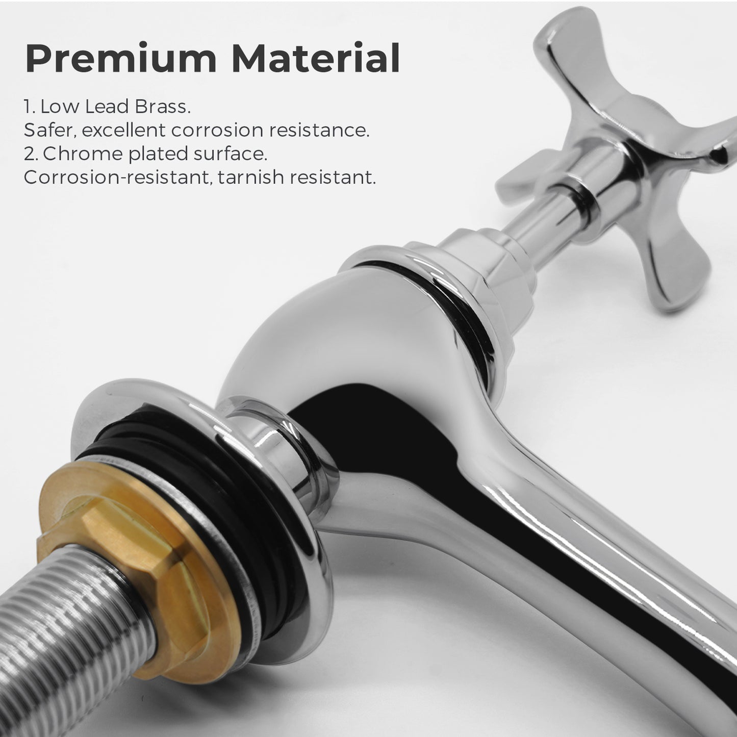 Vancoco Basin Taps Pair Mixers Waterfall Victoria Traditional Bathroom Sink Taps Mixer in Pair Classic Cross Lever Chrome Brass