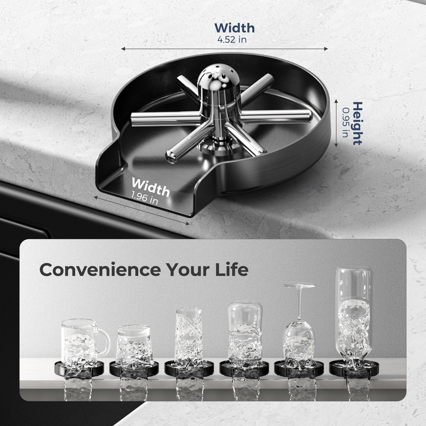 Vancoco Automatic Stainless Steel Glass Rinse for Kitchen Sinks Cup Cleaner Bottle Washer for Bar Restaurant Baby Bottle Cafés with 360° Rotating Nozzles (Grey)