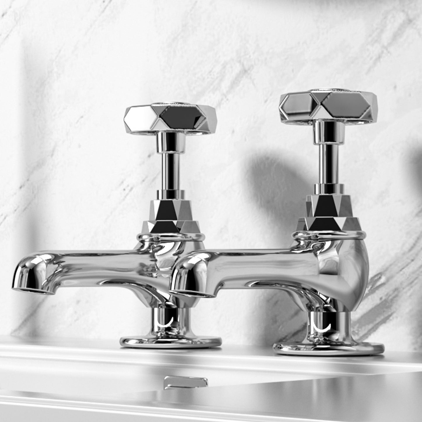 Vancoco Basin Taps Pair Mixers Waterfall Victoria Traditional Bathroom Sink Taps Mixer in Pair Classic Chrome Brass Hexagon handle