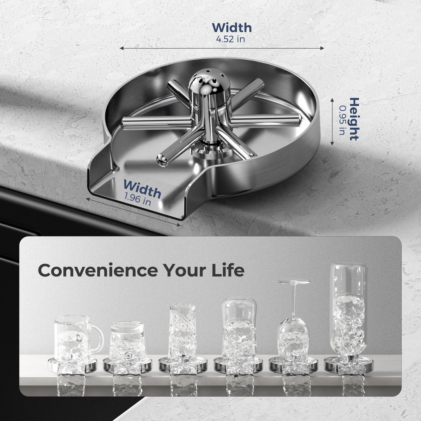 Vancoco Automatic Stainless Steel Glass Rinse for Kitchen Sinks Cup Cleaner Bottle Washer for Bar Restaurant Baby Bottle Cafés with 360° Rotating Nozzles (Silver)