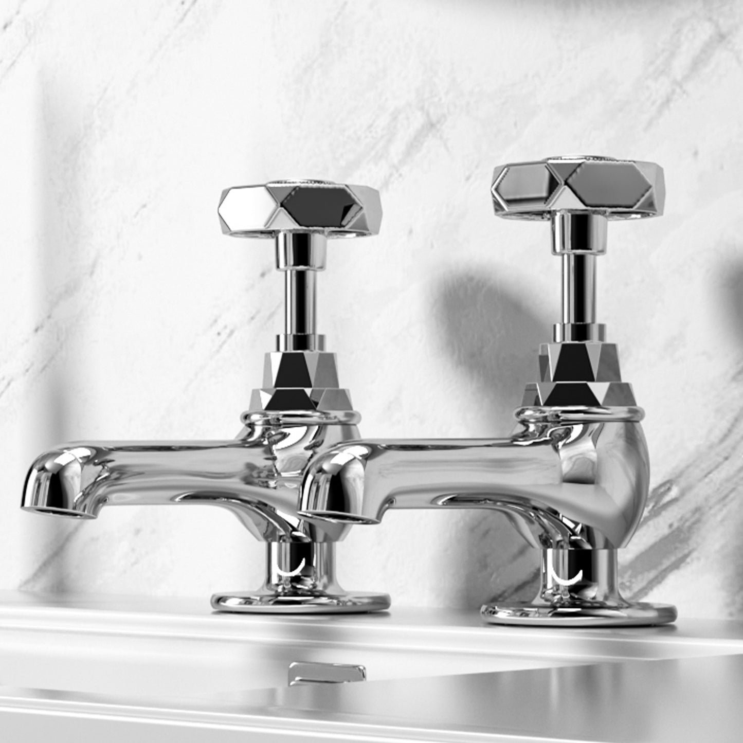 Vancoco Basin Taps Pair Mixers Waterfall Victoria Traditional Bathroom Sink Taps Mixer in Pair Classic  Chrome Brass Hexagon handle
